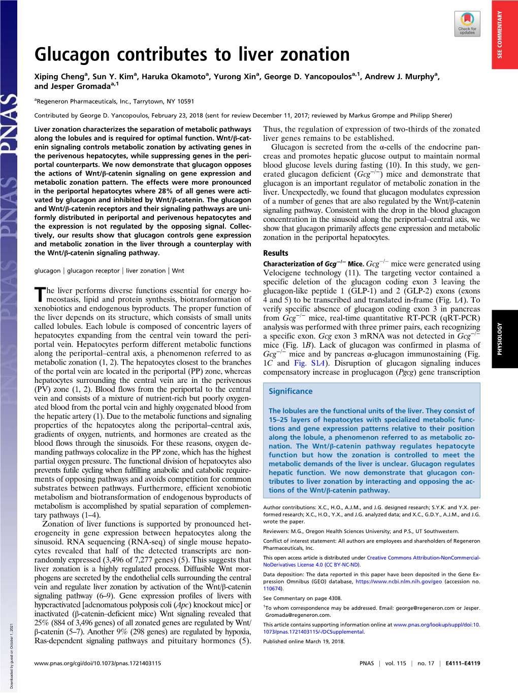 Glucagon Contributes to Liver Zonation SEE COMMENTARY