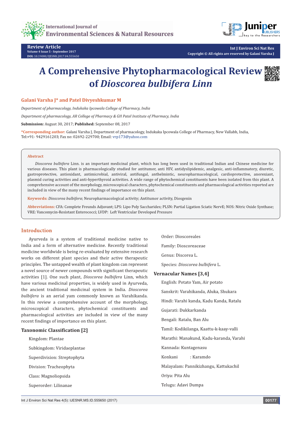 A Comprehensive Phytopharmacological Review of Dioscorea Bulbifera Linn