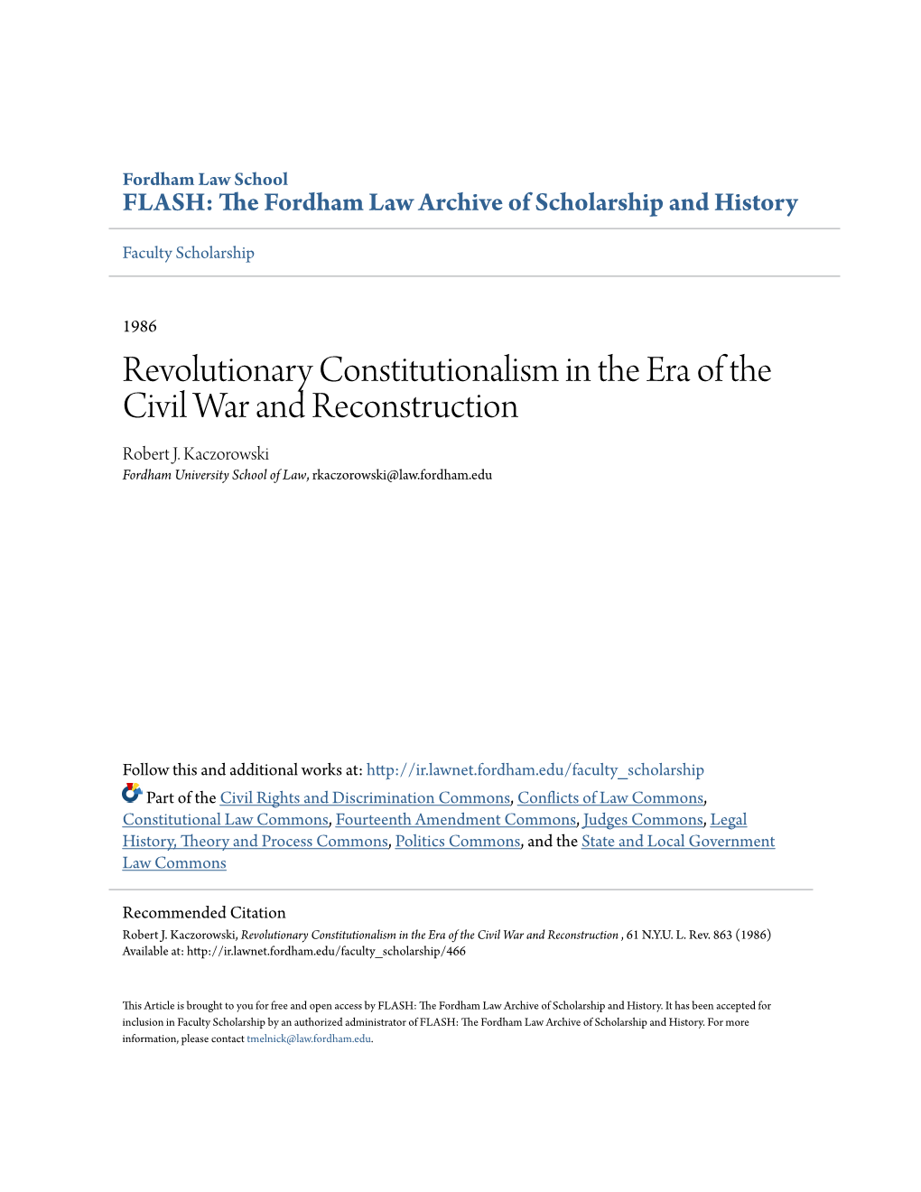 Revolutionary Constitutionalism in the Era of the Civil War and Reconstruction Robert J