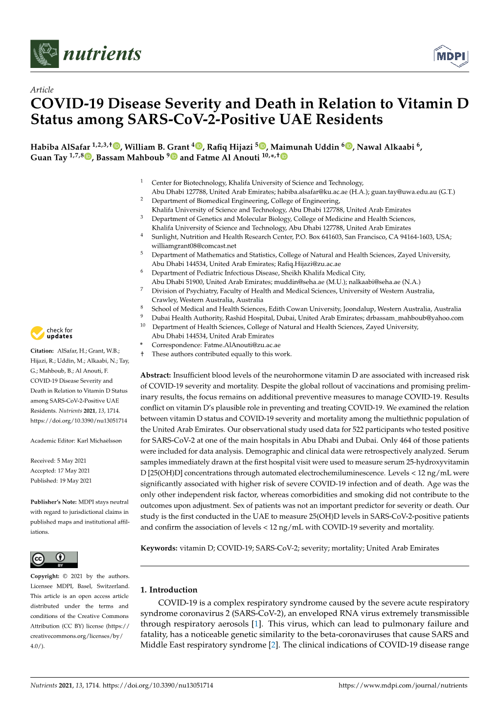COVID-19 Disease Severity and Death in Relation to Vitamin D Status Among SARS-Cov-2-Positive UAE Residents