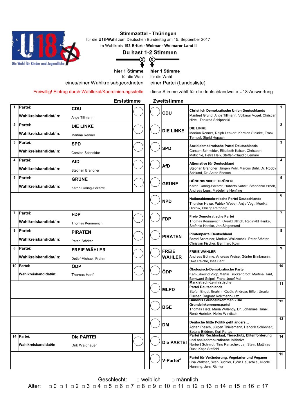 U18 Stimmzettel Thueringen B