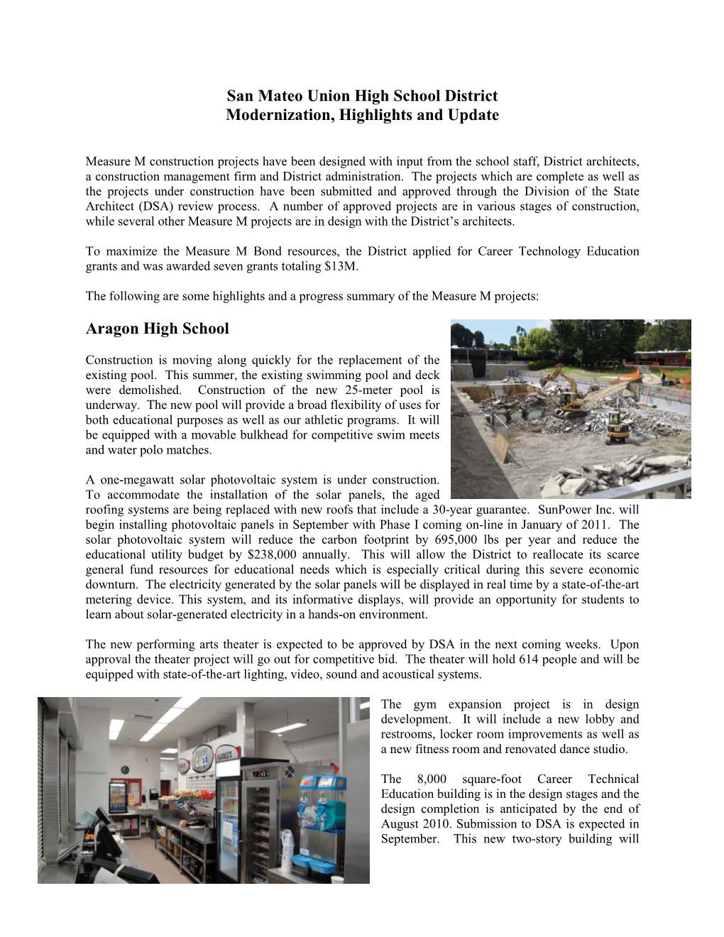 San Mateo Union High School District Modernization, Highlights and Update