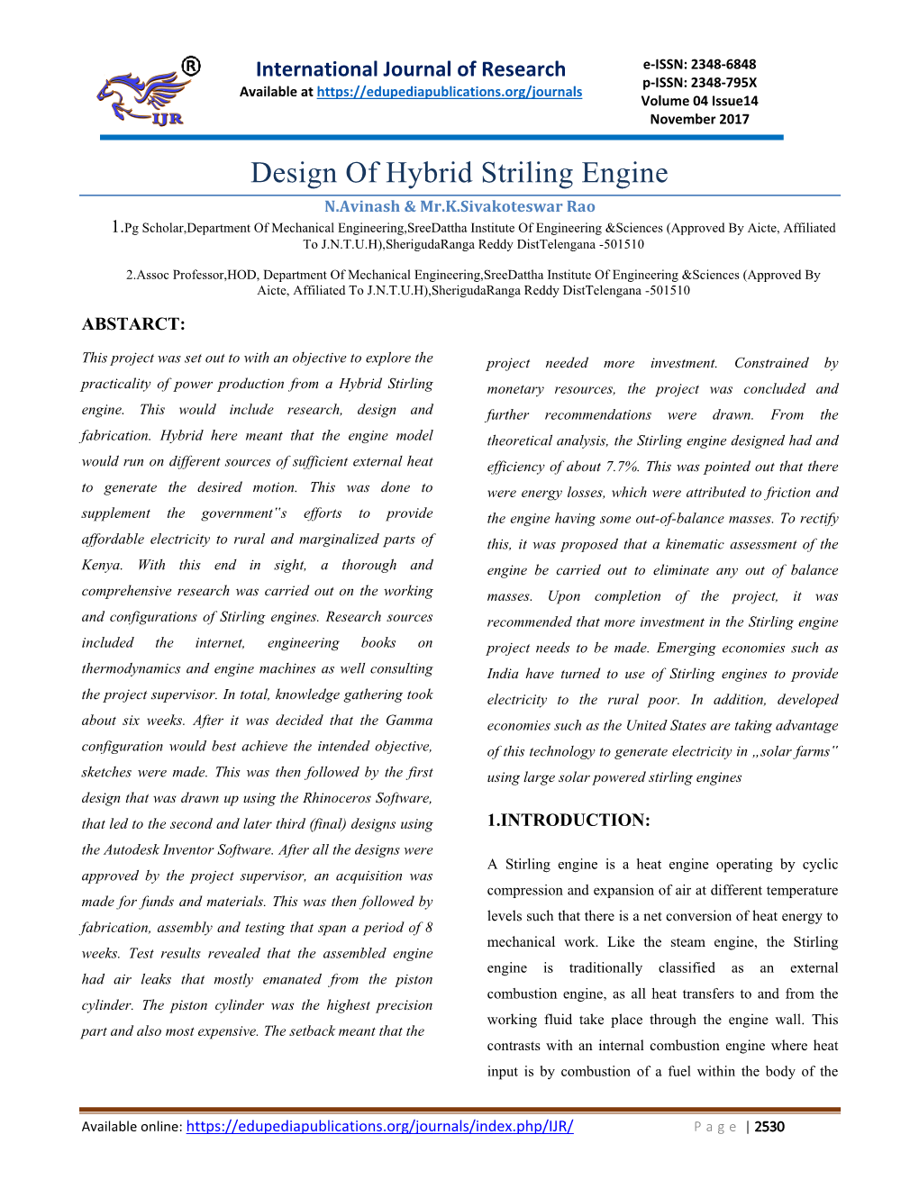 Design of Hybrid Striling Engine