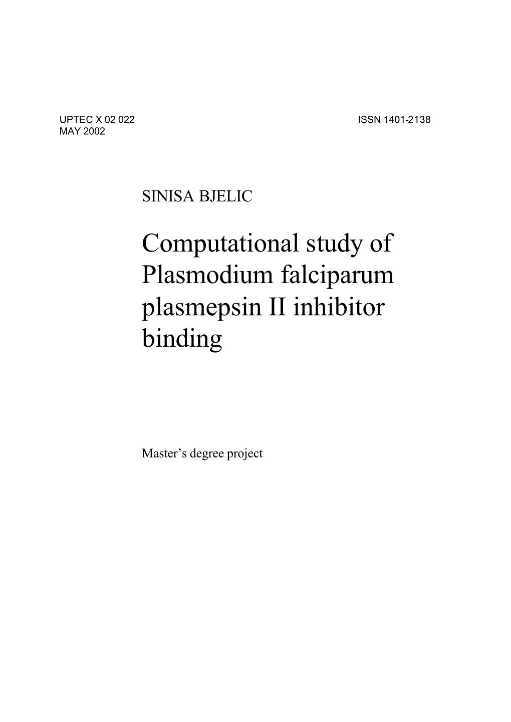 Computational Study of Plasmodium Falciparum Plasmepsin II Inhibitor Binding