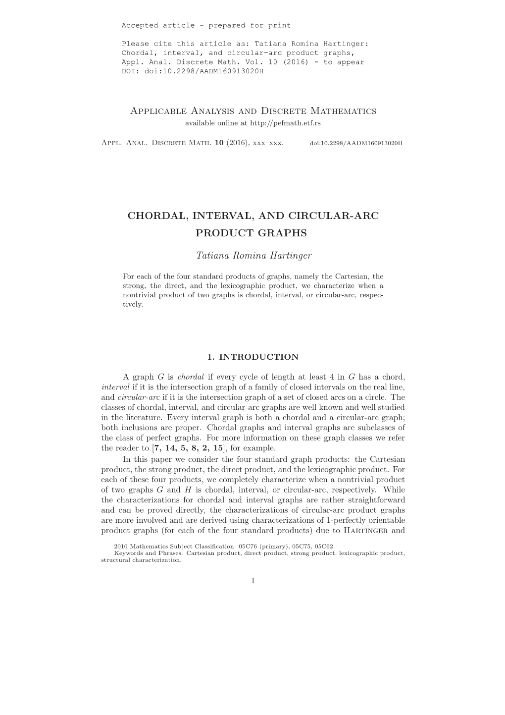 Applicable Analysis and Discrete Mathematics CHORDAL