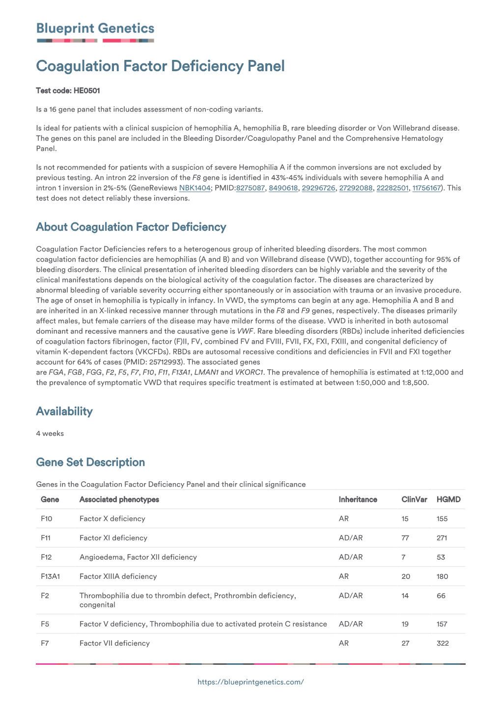 Blueprint Genetics Coagulation Factor Deficiency Panel