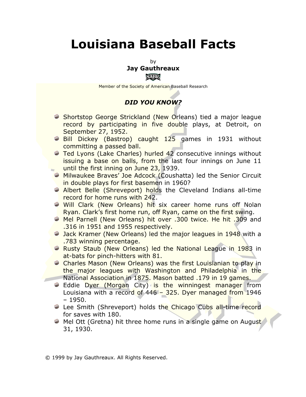 Louisiana Baseball Facts