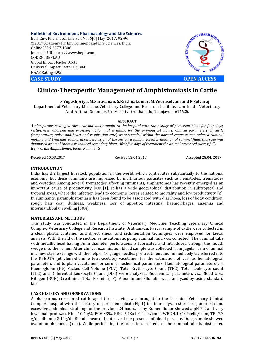 Clinico-Therapeutic Management of Amphistomiasis in Cattle