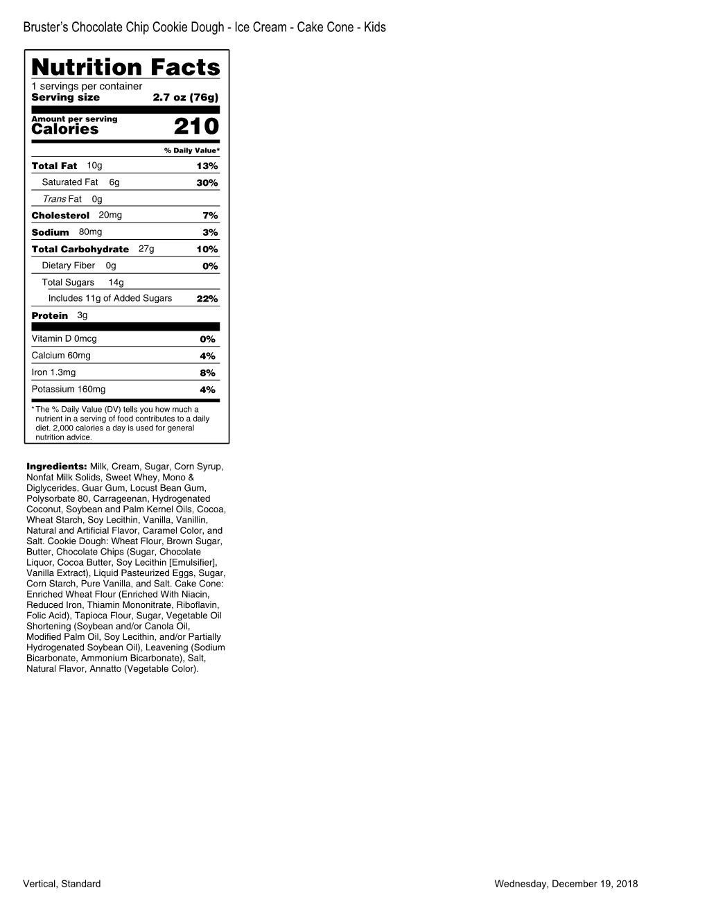 Nutrition Facts 1 Servings Per Container Serving Size 2.7 Oz (76G)