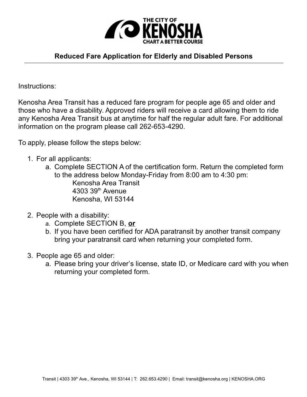 Reduced Fare Application for Elderly and Disabled Persons Instructions