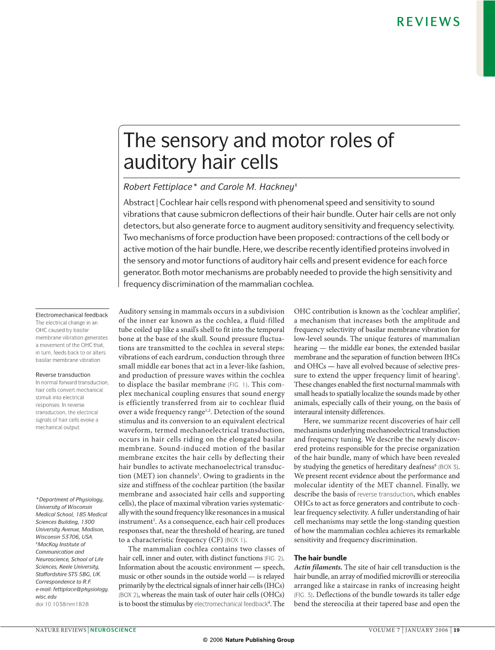 The Sensory and Motor Roles of Auditory Hair Cells