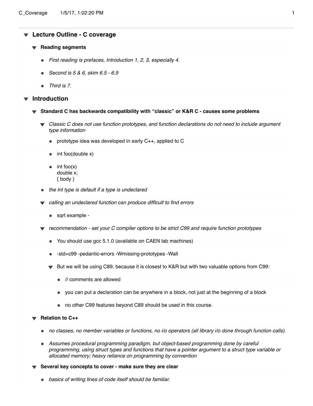 Lecture Outline - C Coverage