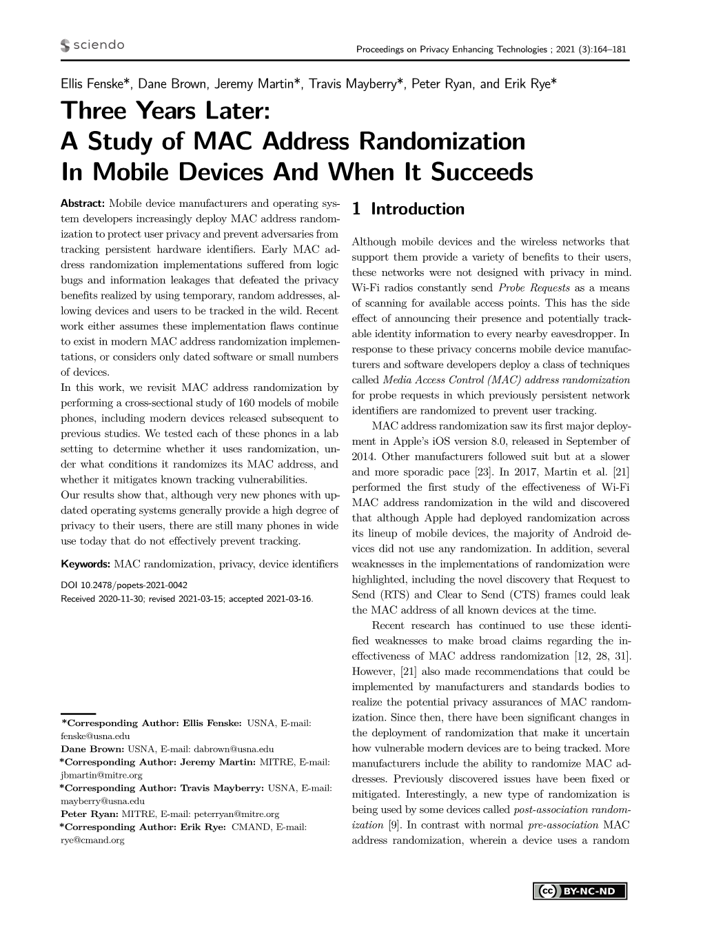 Three Years Later: a Study of MAC Address Randomization in Mobile Devices and When It Succeeds