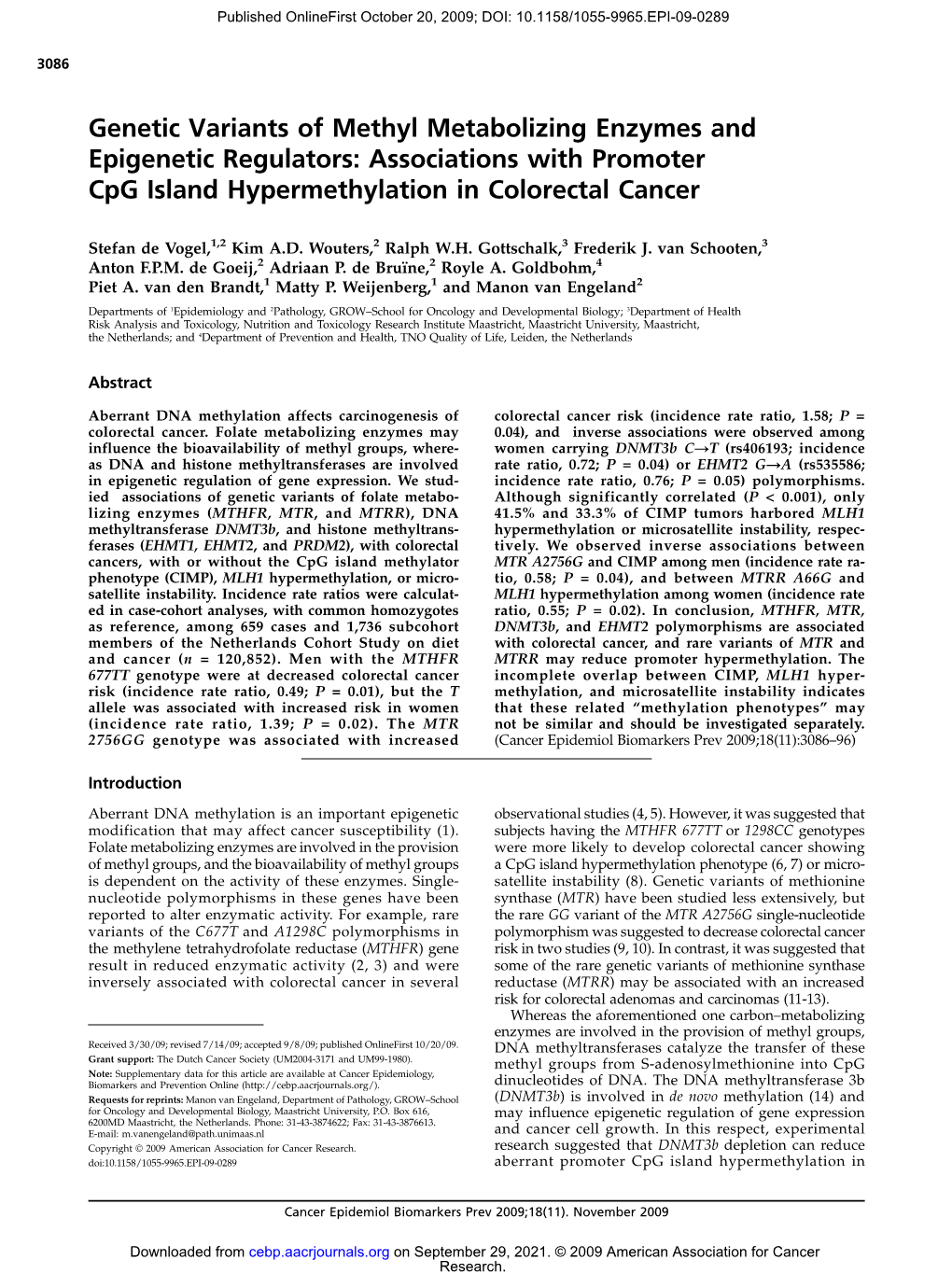 Associations with Promoter Cpg Island Hypermethylation in Colorectal Cancer