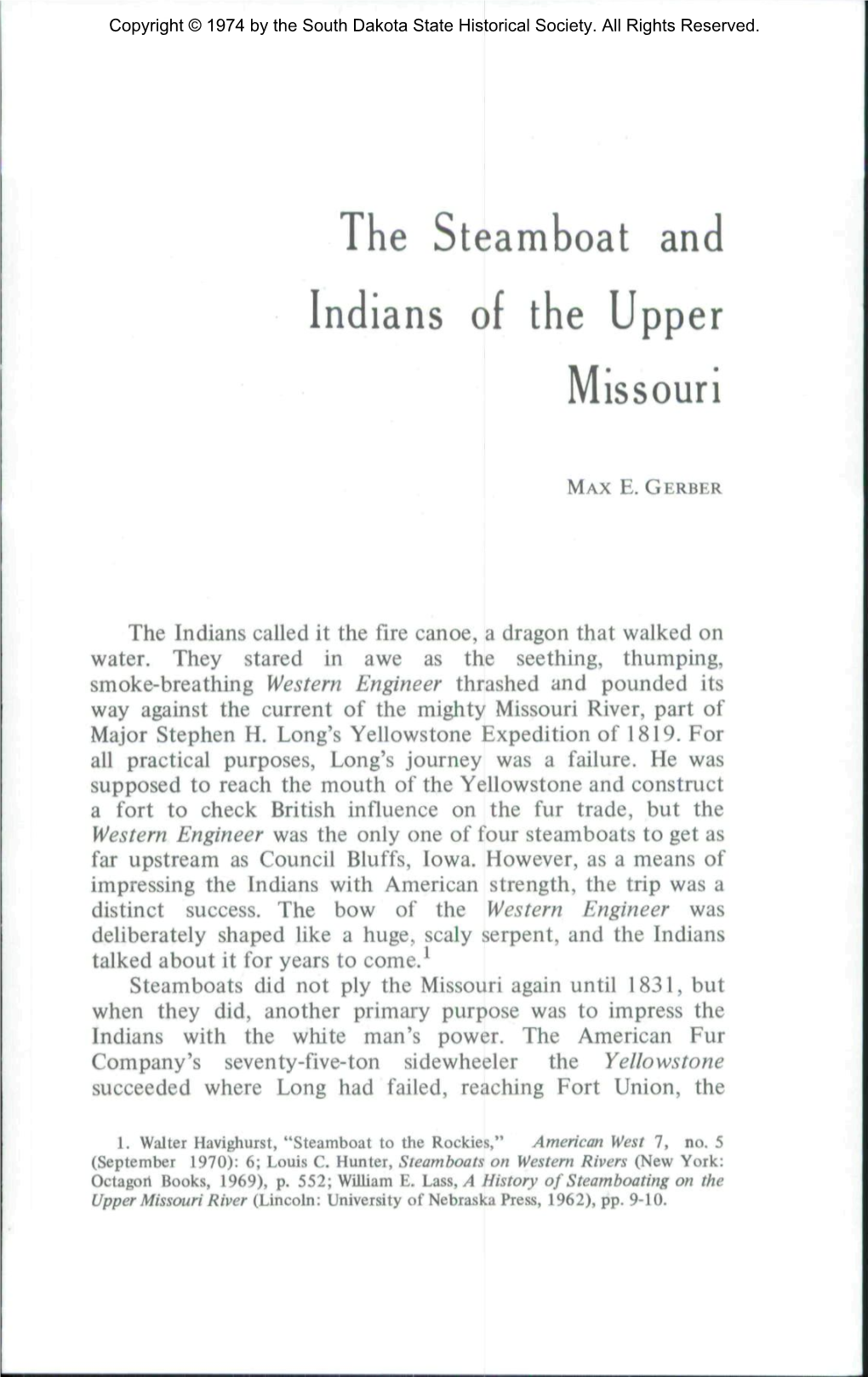 The Steamboat and Indians of the Upper Missouri