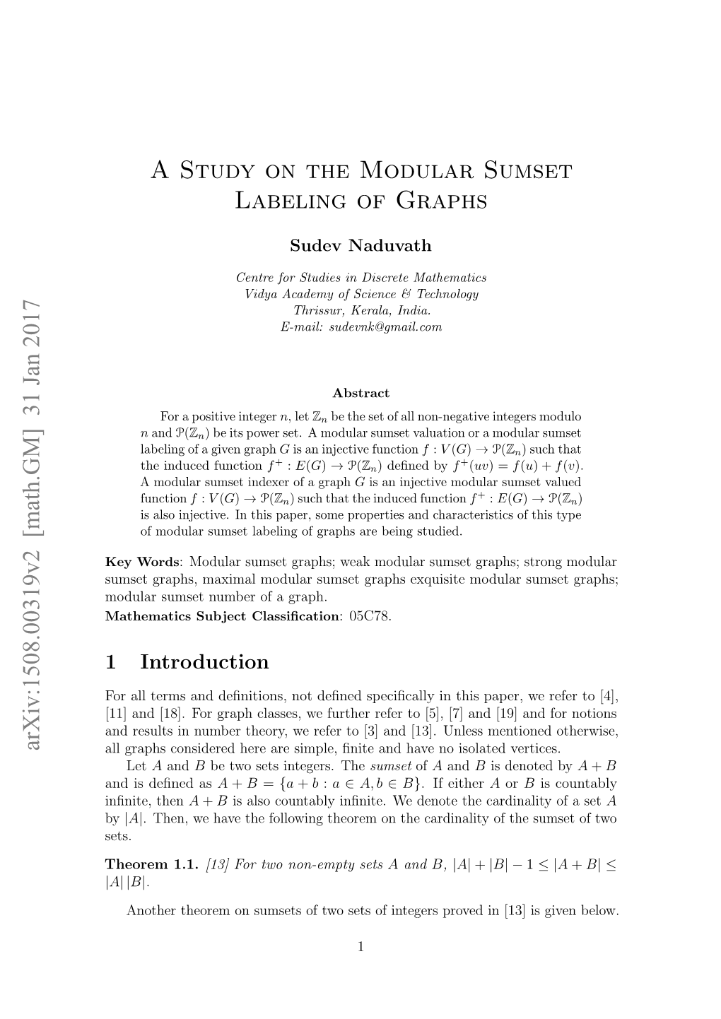 A Study on the Modular Sumset Labeling of Graphs Arxiv