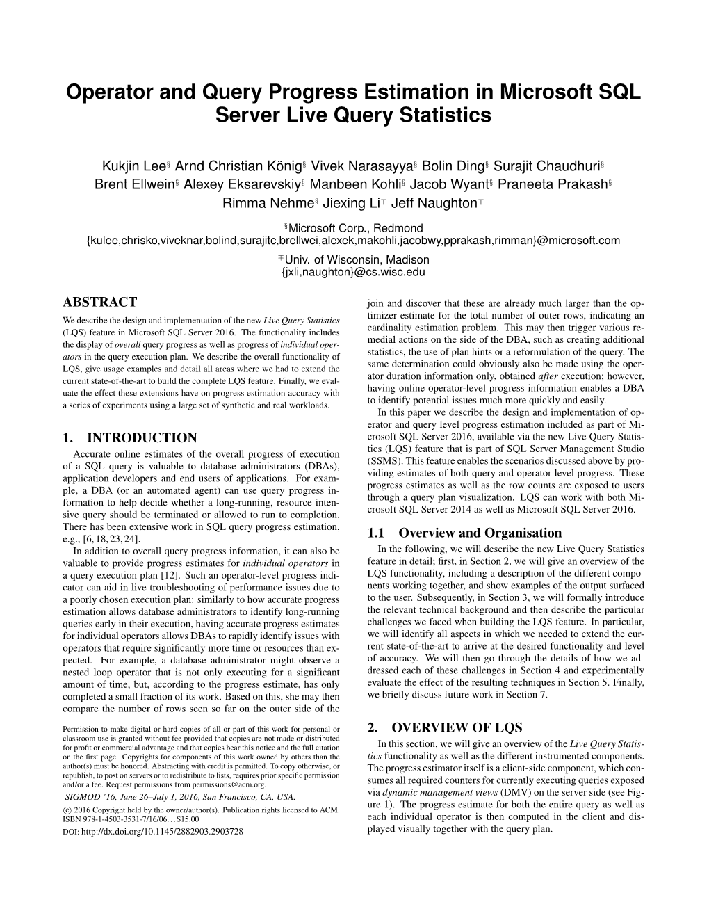 Operator and Query Progress Estimation in Microsoft SQL Server Live Query Statistics