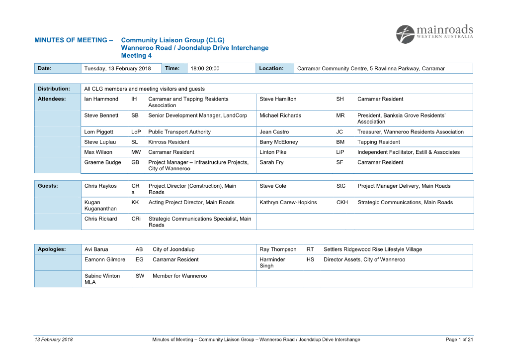 (CLG) Wanneroo Road / Joondalup Drive Interchange Meeting 4