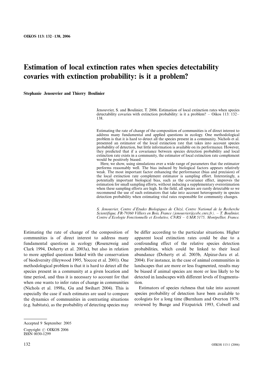 Estimation of Local Extinction Rates When Species Detectability Covaries with Extinction Probability: Is It a Problem?