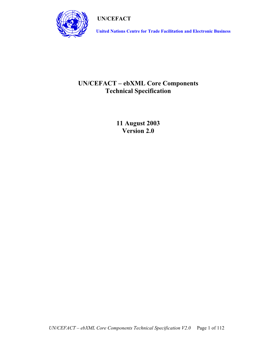 Ebxml Core Components Technical Specification 11 August 2003