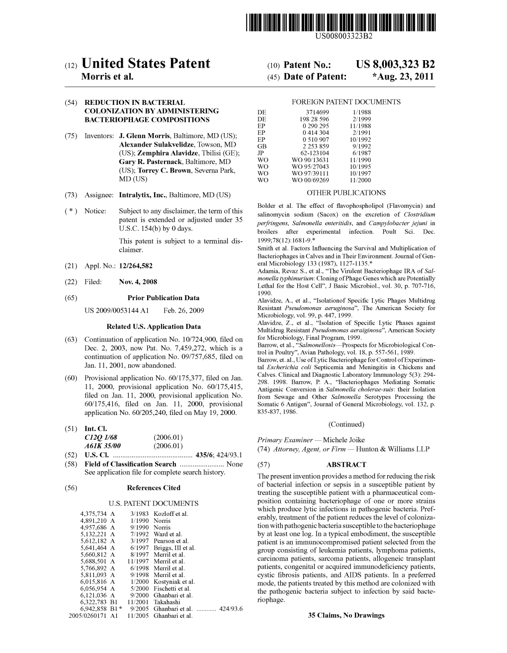 (12) United States Patent (10) Patent No.: US 8,003,323 B2 Morris Et Al