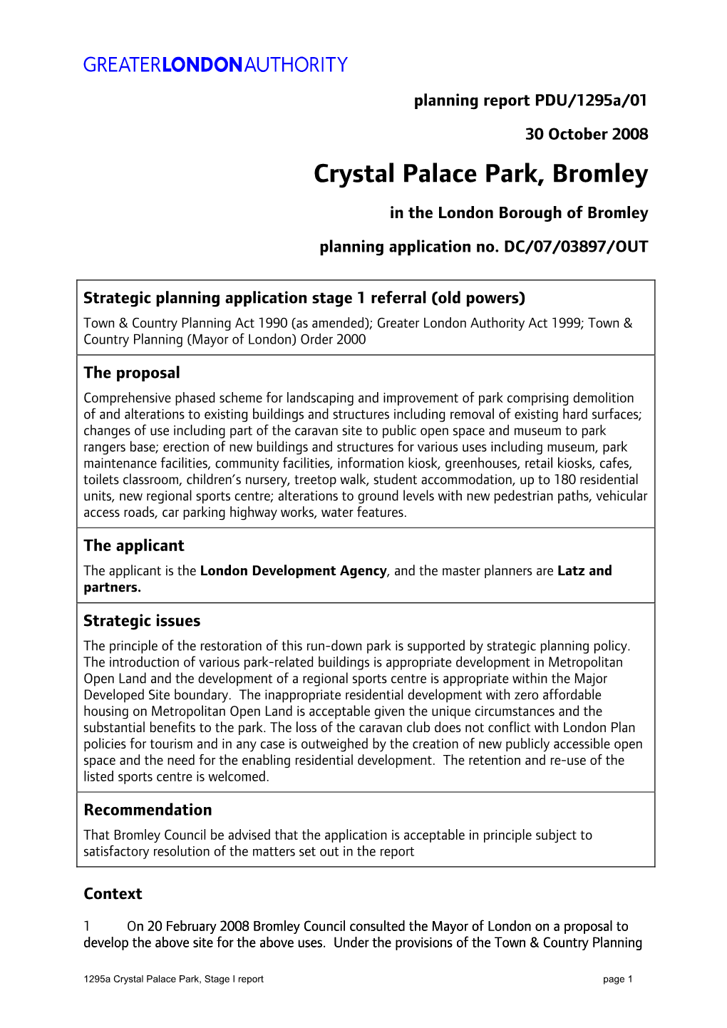 Crystal Palace Park, Bromley in the London Borough of Bromley Planning Application No