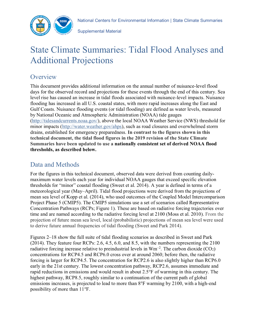 State Climate Summaries Tidal Flood Analyses and Additional Projections