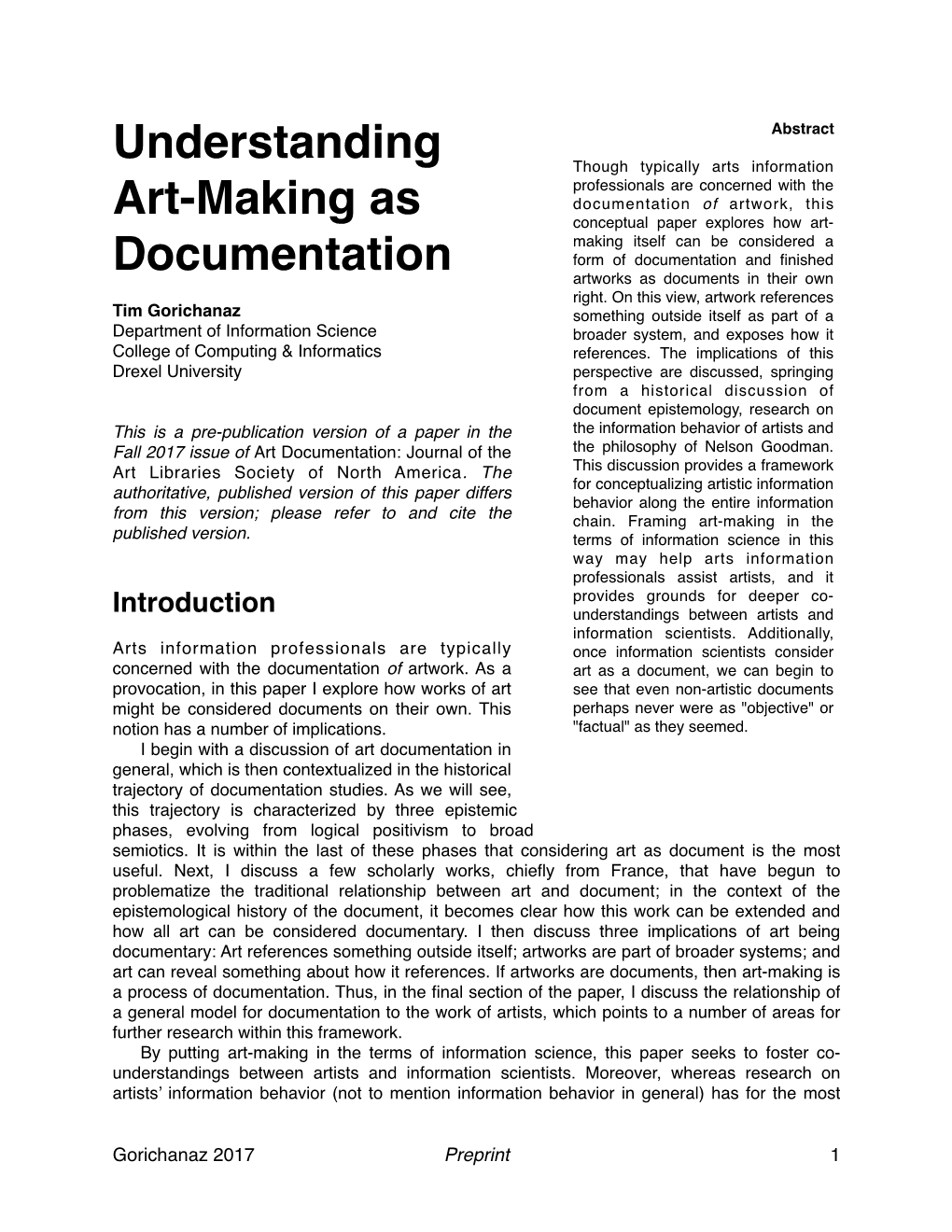 Understanding Art-Making As Documentation