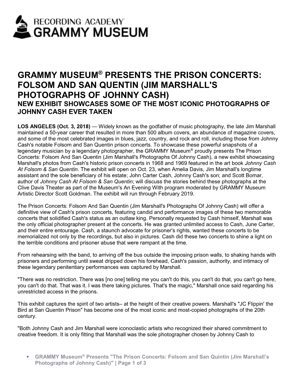 Grammy Museum® Presents the Prison Concerts