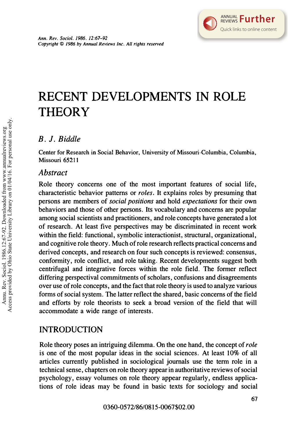 Recent Developments in Role Theory