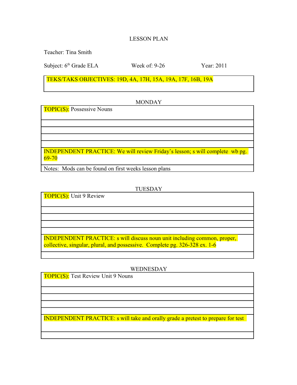 Teks/Taks Objective