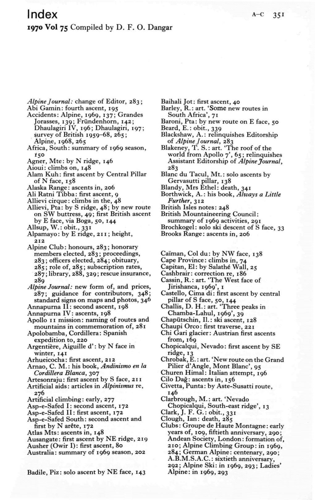 Index A-C 351 1970 Vol7s Compiled by D