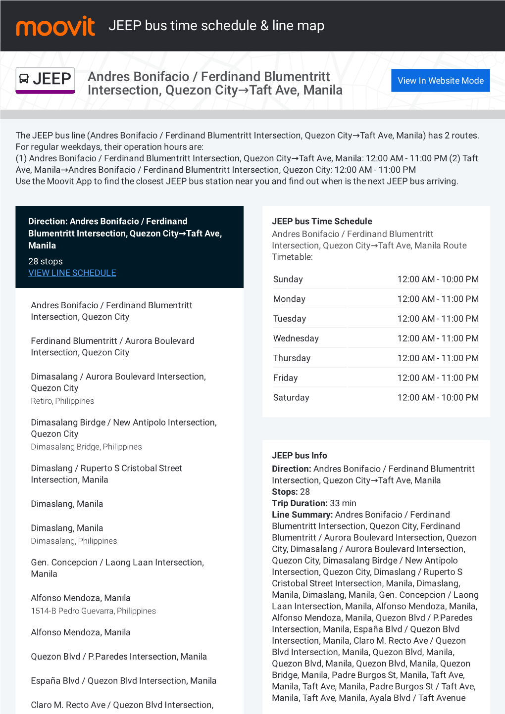 JEEP Bus Time Schedule & Line Route