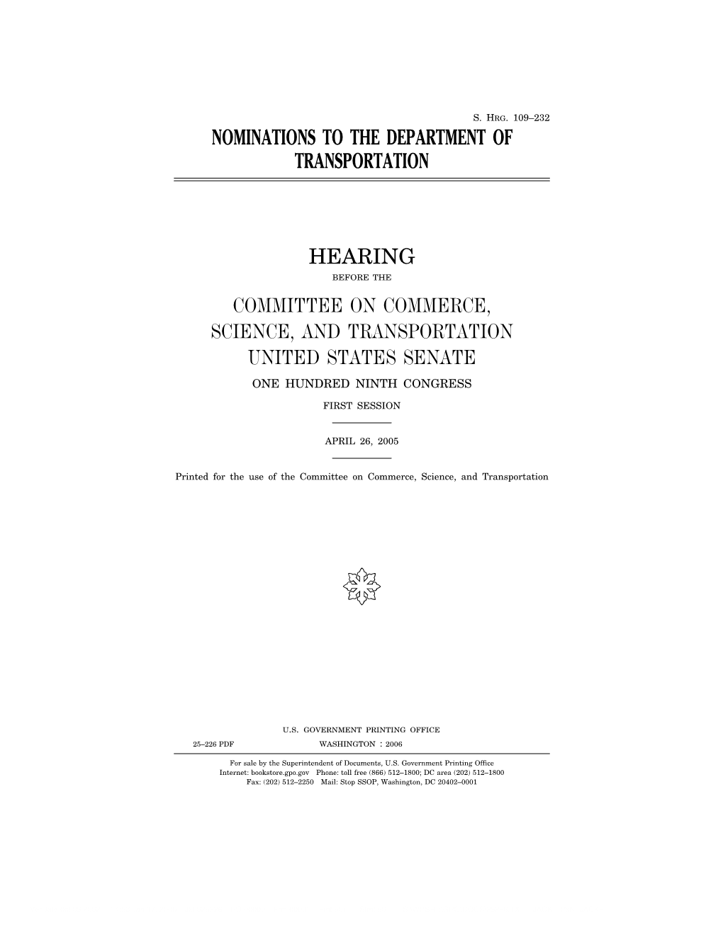 Nominations to the Department of Transportation