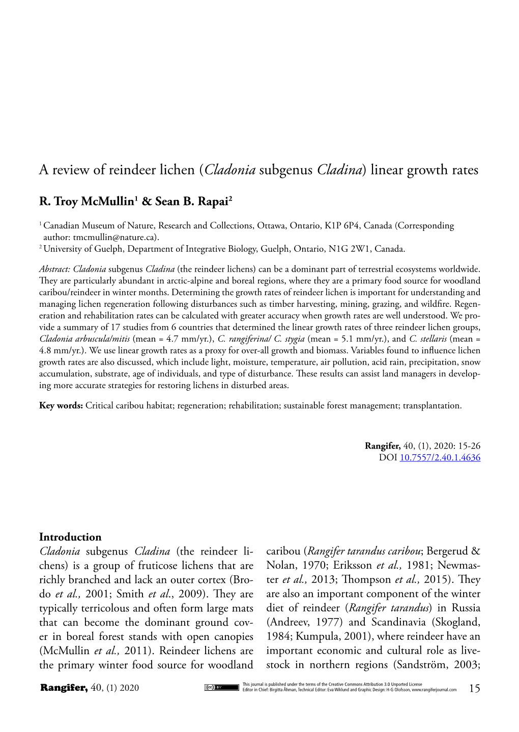 A Review of Reindeer Lichen (Cladonia Subgenus Cladina) Linear Growth Rates