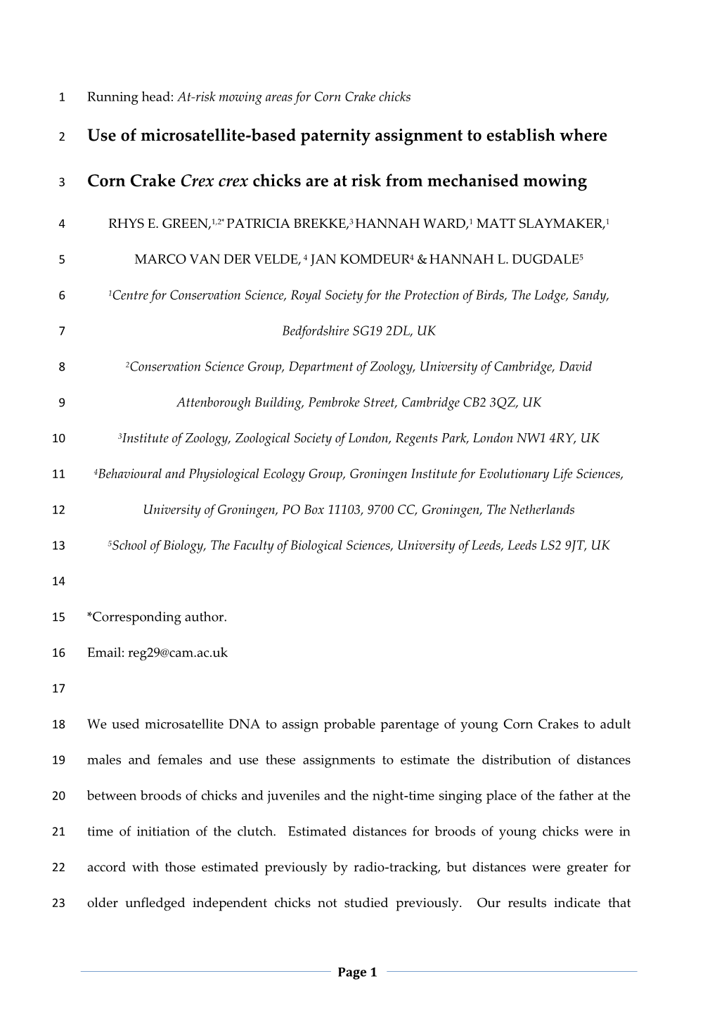 Use of Microsatellite-Based Paternity Assignment to Establish Where Corn