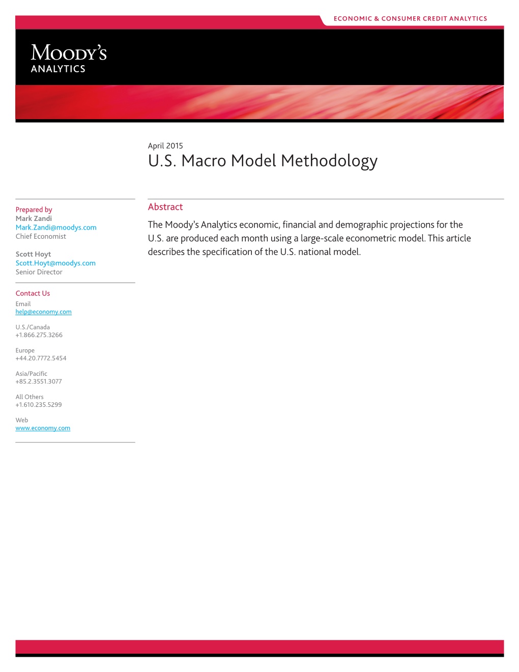 Moody's Analytics U.S. Macro Model Methodology