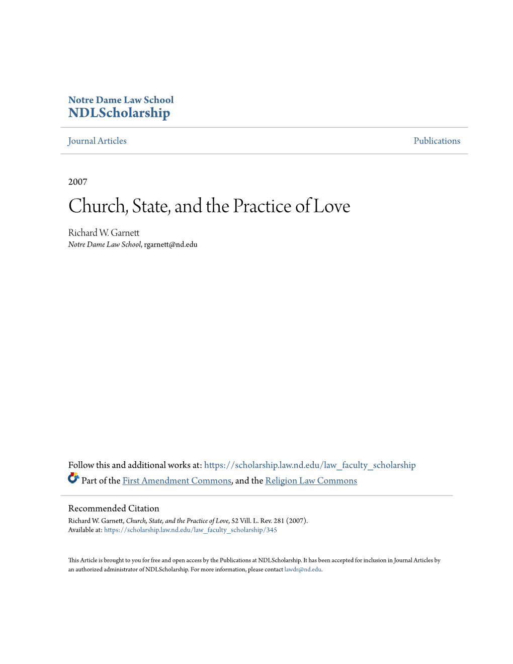 Church, State, and the Practice of Love Richard W
