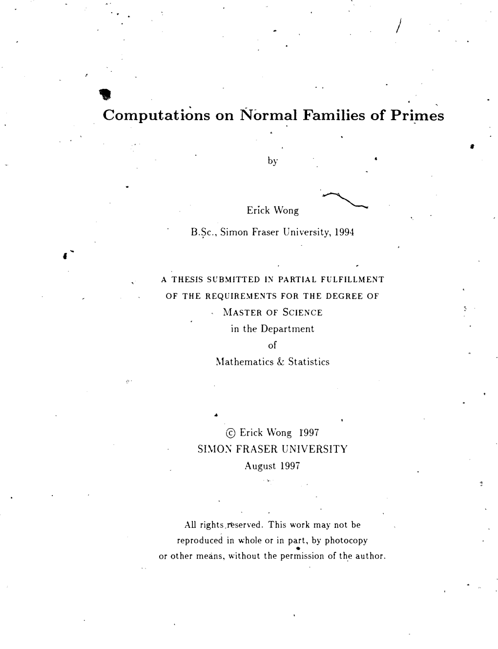 Computations on Normal Families of Primes