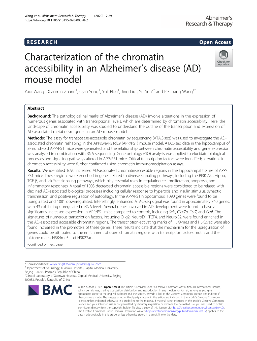 Characterization of the Chromatin Accessibility in an Alzheimer's