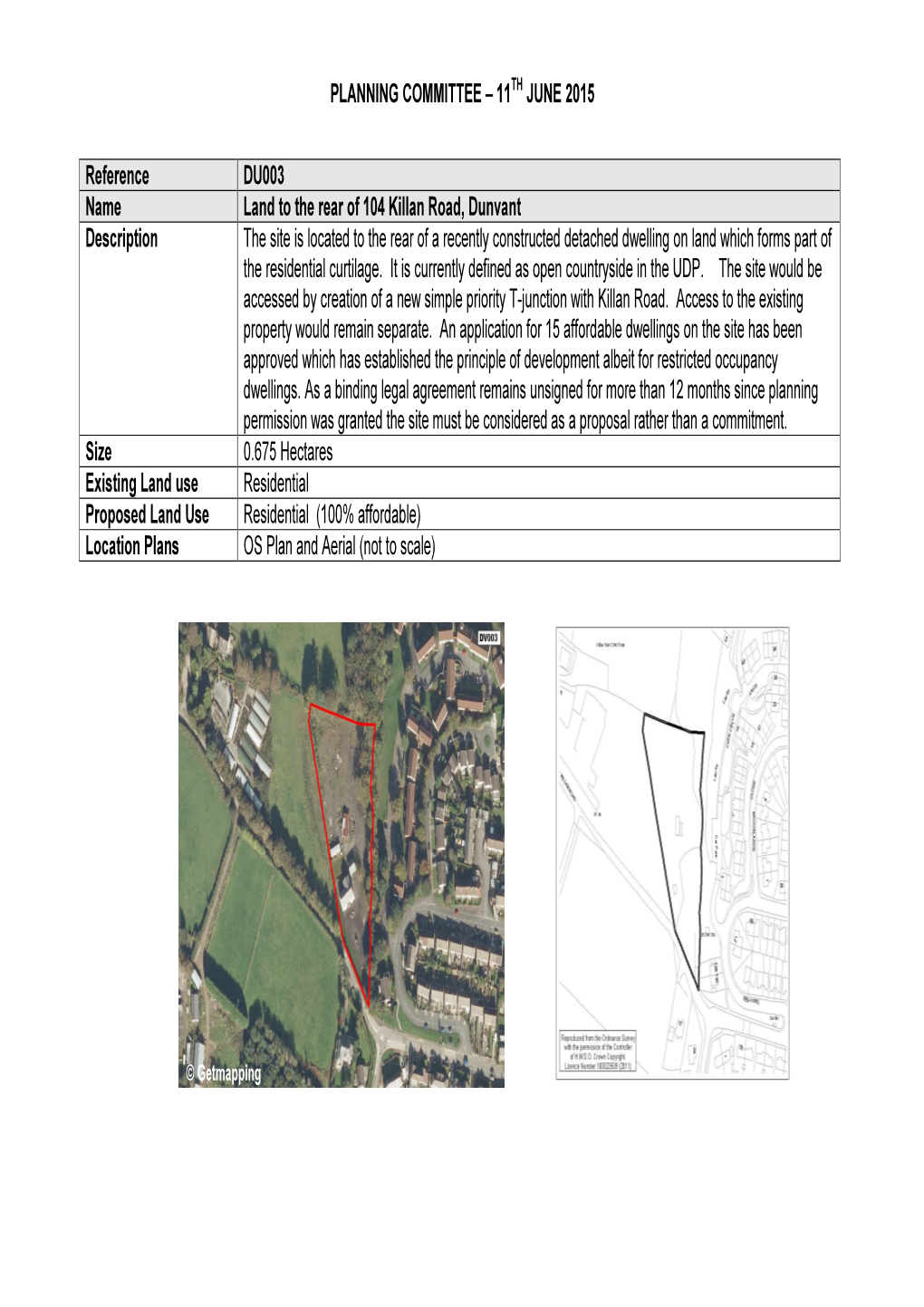 PLANNING COMMITTEE – 11TH JUNE 2015 Reference DU003