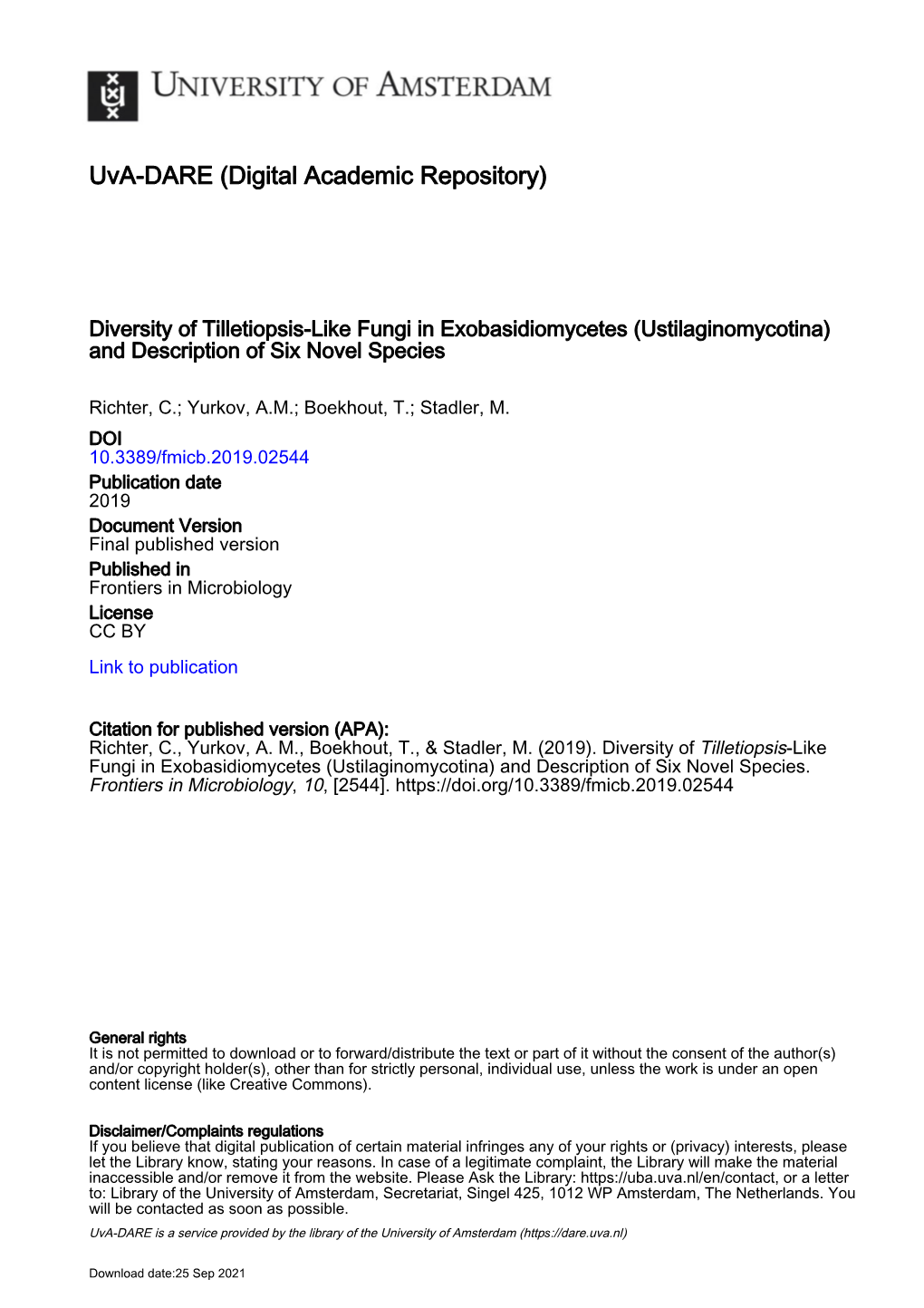 Diversity of Tilletiopsis-Like Fungi in Exobasidiomycetes (Ustilaginomycotina) and Description of Six Novel Species