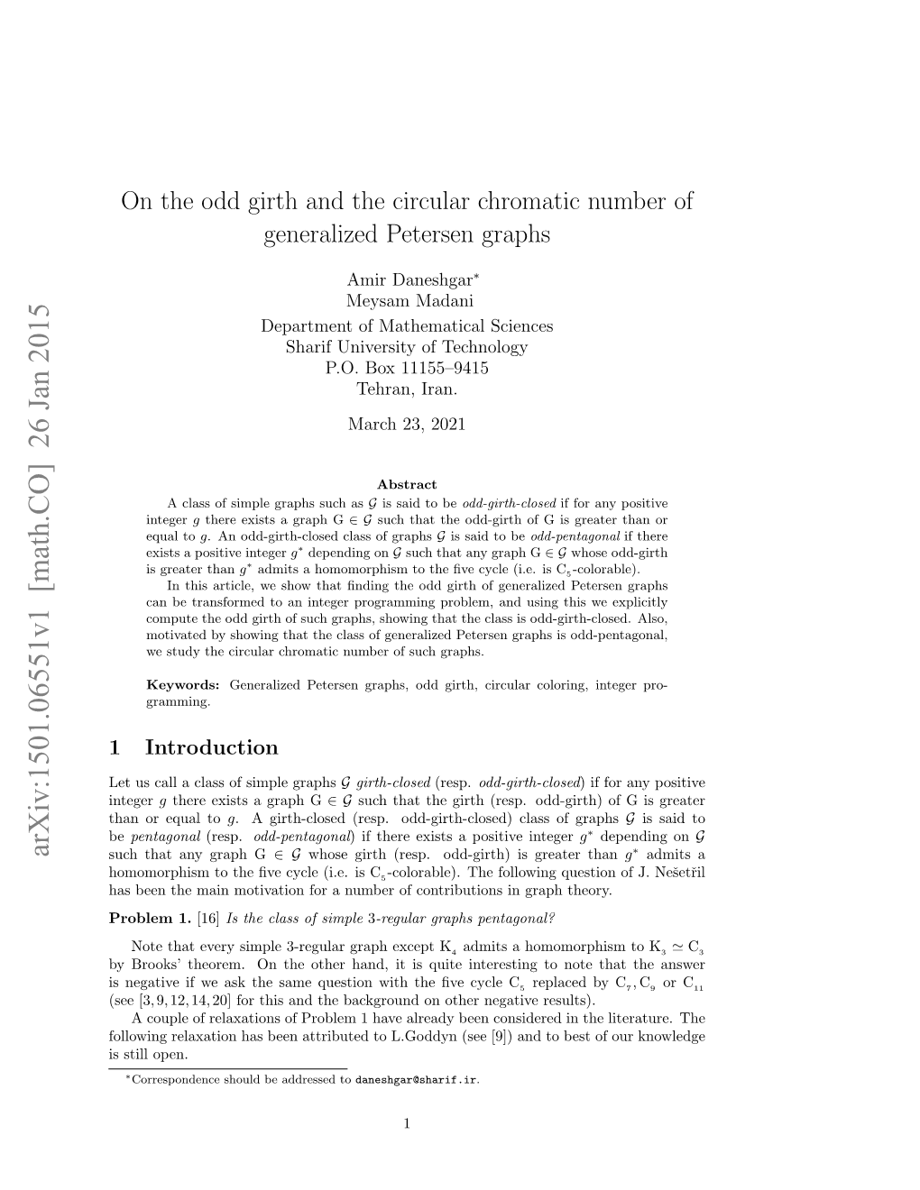 On the Odd Girth and the Circular Chromatic Number of Generalized Petersen Graphs