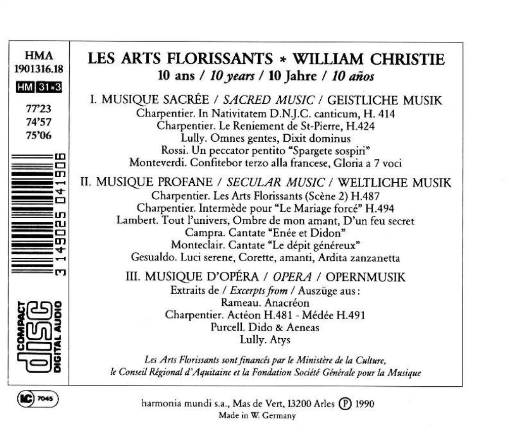 Les Arts Flojrissants * William Christie 10 Ans