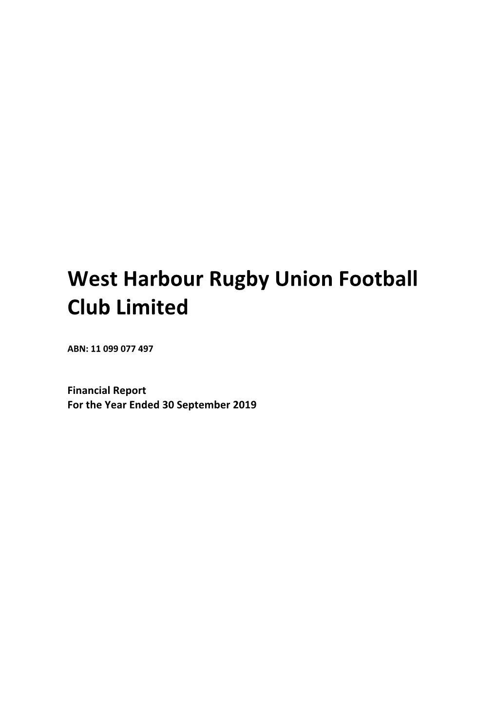 West Harbour Rugby Union Football Club Limited