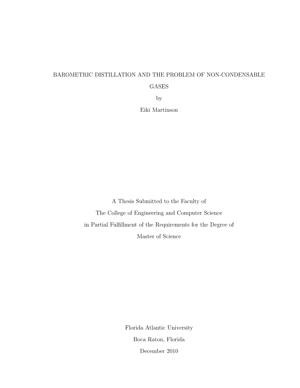 BAROMETRIC DISTILLATION and the PROBLEM of NON-CONDENSABLE GASES by Eiki Martinson