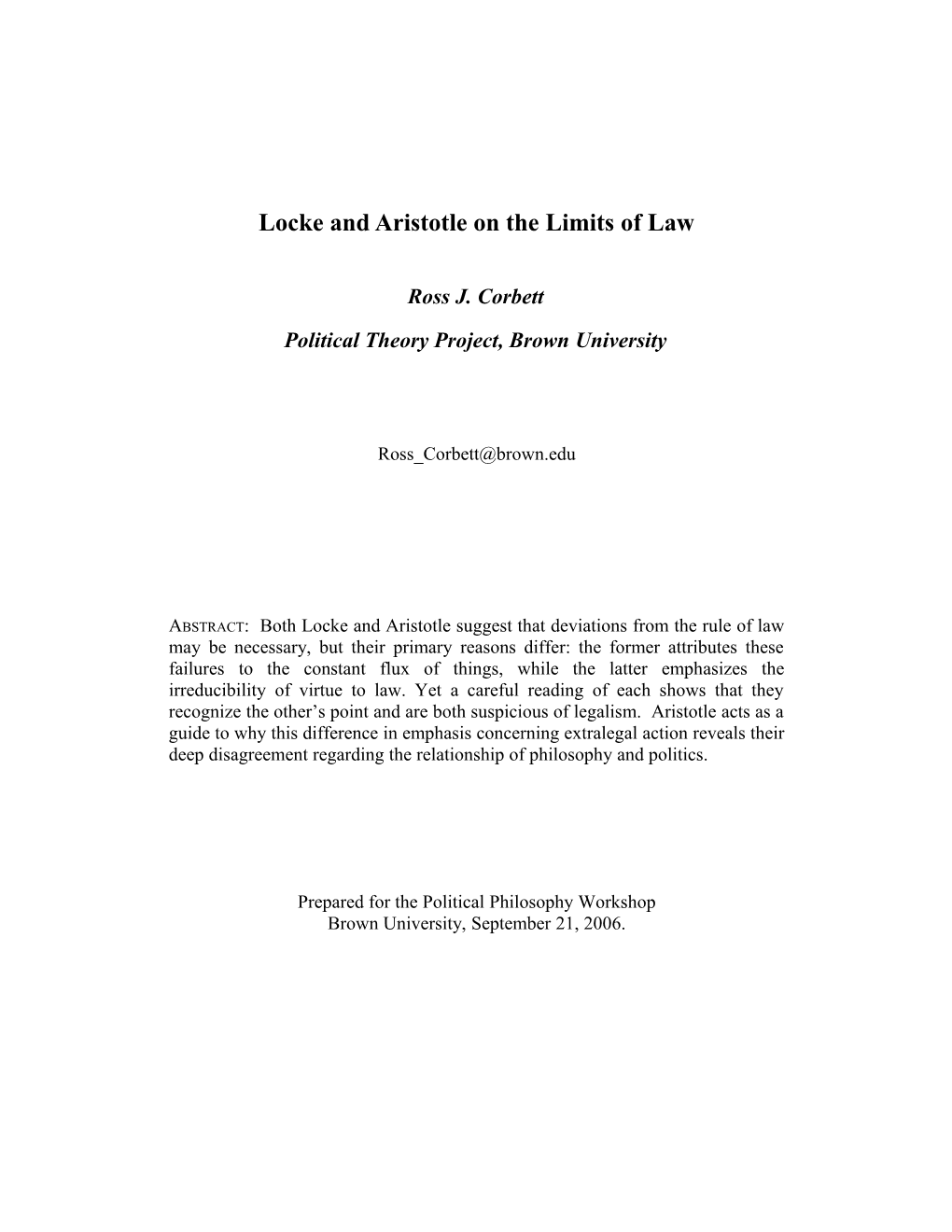 Locke And Aristotle On The Limits Of Law