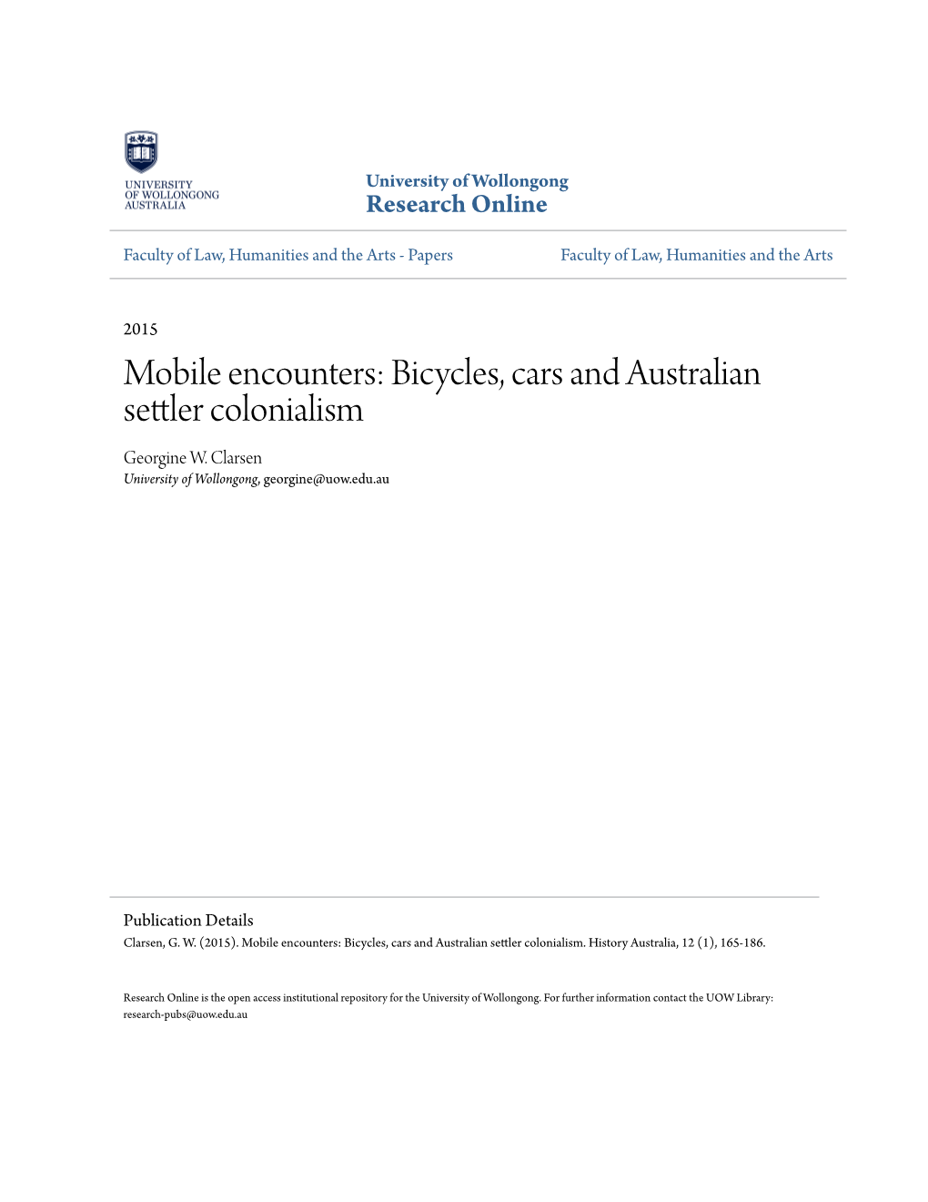 Bicycles, Cars and Australian Settler Colonialism Georgine W