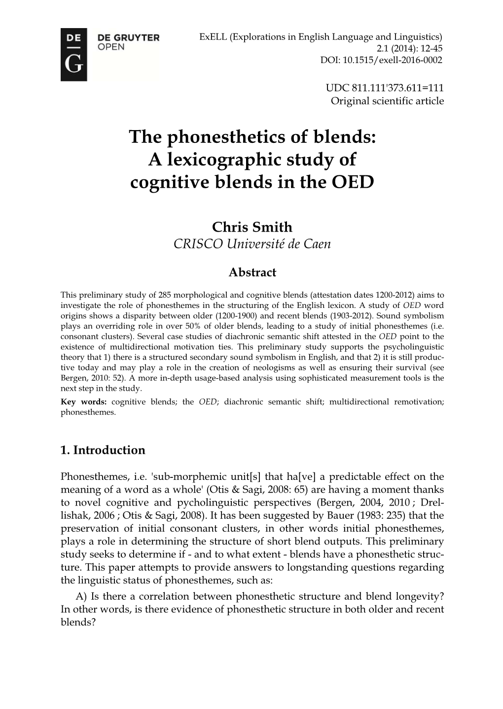 A Lexicographic Study of Cognitive Blends in the OED