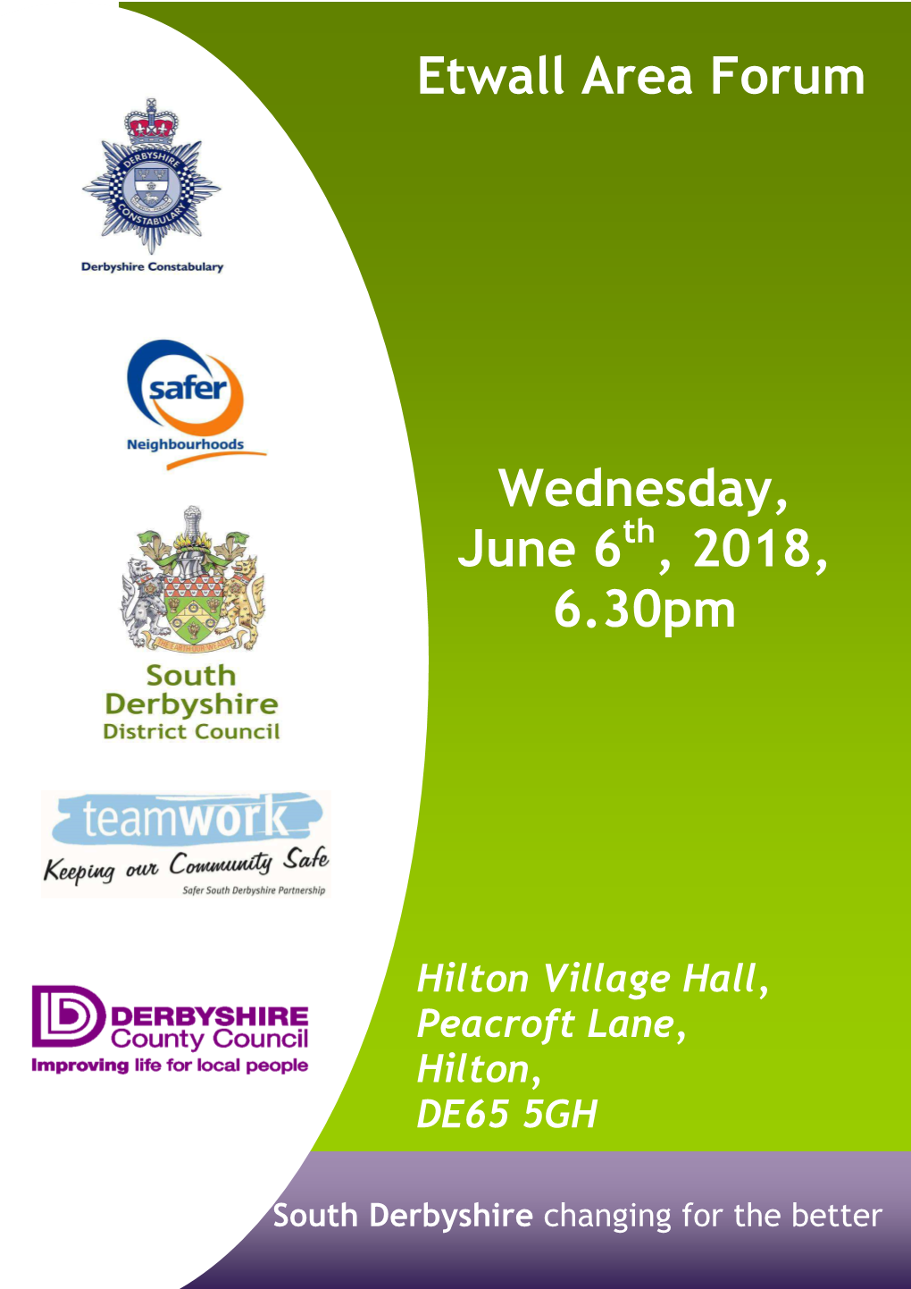 Etwall Area Forum Wednesday, June 6 , 2018, 6.30Pm